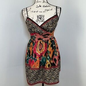 America Rag Cie Bohemian Abstract Print Smocked Waist‎ Mini Dress Women S